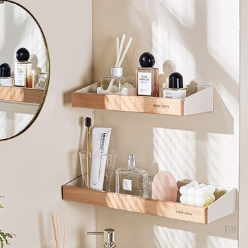 原木風置物架 免打孔 免釘層架 壁掛式 衛生間置物架 洗手檯 浴室衛浴廁所洗漱臺牆上洗澡間 化妝品架