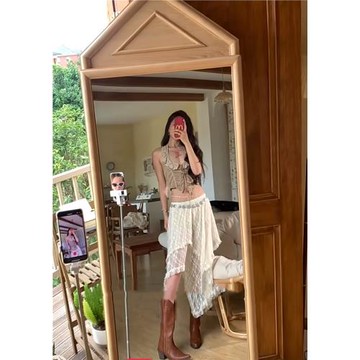 怡含同款蕾絲vintage長裙法式疊層休閑長裙半身裙復古y2k音樂節