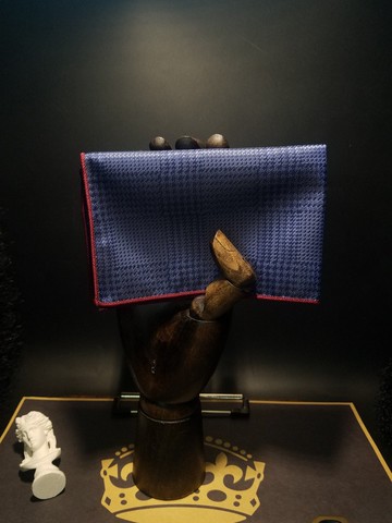 藍色格子真絲口袋巾復古西裝手帕絲巾