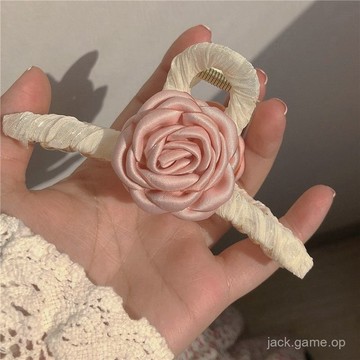 粉色山茶花抓夾~超僊髮抓甜美少女布藝玫瑰花髮夾鯊魚夾春季髮飾