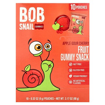 Bob Snail, 水果軟糖零食，蘋果-酸櫻桃味，10 袋，每袋 0.32 盎司（9 克）