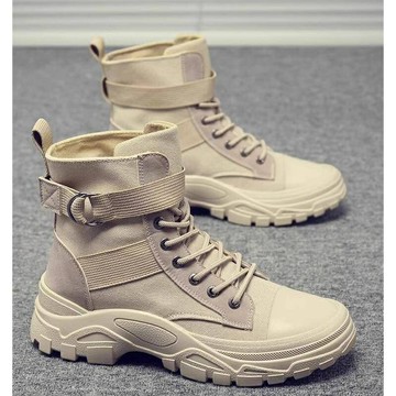 防水防滑鞋 防雨鞋 越野鞋 休閒鞋 防水登山鞋高幫男鞋秋季透氣馬丁靴男士帆布工地勞保厚底戶外登山潮鞋子