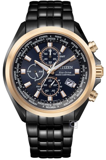 CITIZEN 星辰錶 GENTS 系列 廣告款 世界時間萬年曆電波錶(AT8206-81L)-44mm-黑面鋼帶【刷卡回饋 分期0利率】【APP下單點數13倍送】