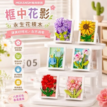 【24小時出貨】組裝積木-兒童積木《框中花影永生花花束積木》益智拼裝 趣味擺件 益智積木 花束 花積木