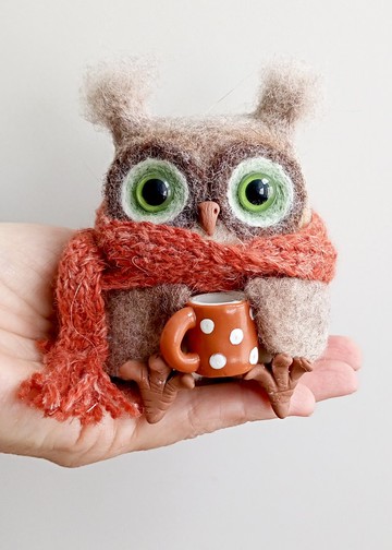 羊毛毡棕色猫头鹰*手工制作的生日礼物*鸟类爱好者礼物*乔迁礼物