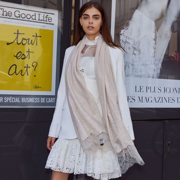 【新品上市】(限量款)Clotho晨光童話蕾絲純羊絨Cashmere圍巾