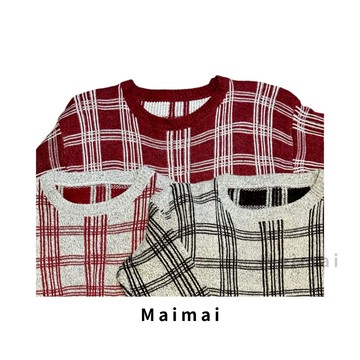 【買買女裝】台灣現貨 韓版撞色格子短版針織上衣 毛衣 長袖短板上衣 短版上衣 針織上衣 毛衣 長袖上衣 女裝 衣服