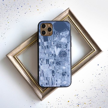 相容多裝置的智慧型手機外殼玻璃 [名畫 x 暗淡的顏色] 克林姆藍藝術 JI48U