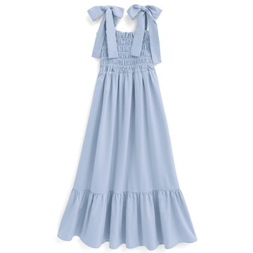 日本 GRL - 肩蝴蝶結甜美皺褶細肩帶洋裝-天空藍 (F)