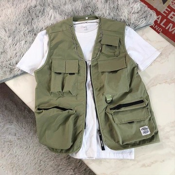 【臺灣出貨】美式高街潮牌機能風坎肩 多口袋工裝戰術馬甲男女 嘻哈寬鬆百搭背心外套