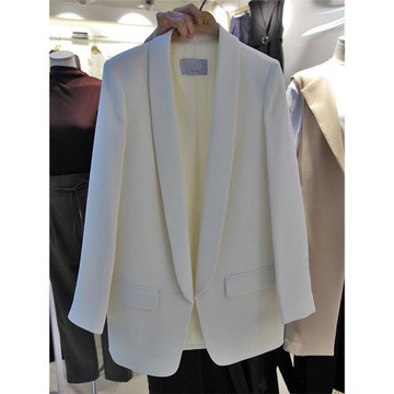 2025春秋新品青果領一粒扣OL百搭白色小西裝顯瘦中長高檔小外套女