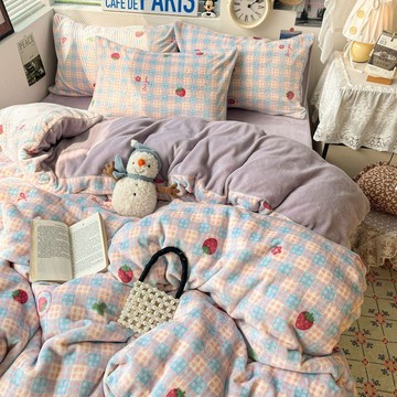 【秋冬新品】a類秋冬加絨四件組 床包組 四件套 可愛 單人 雙人 防靜電加厚牛奶絨 床單 被套 四件套 學生宿舍3件套