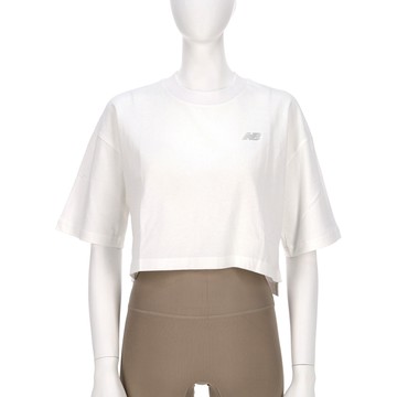 New Balance 女款 白色 NB 美規 棉質 短版 休閒 T恤 上衣 短T 運動 短袖 WT43536WT