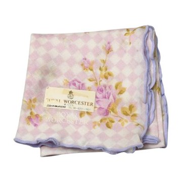 ROYAL WORCESTER 粉格紫玫瑰棉質荷葉邊字母LOGO圖騰帕巾(48CM)