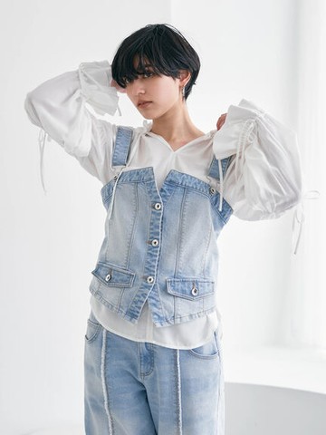 ORGABITS 有機棉復古拼接造型牛仔背心(7B41L0C0100) - YECCA VECCA
