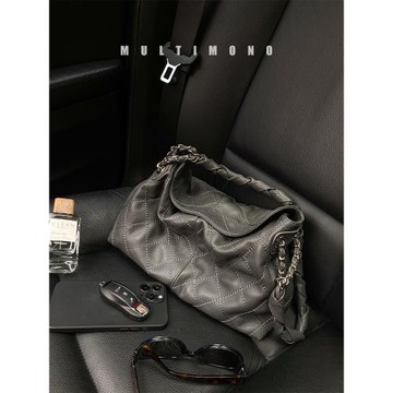 中古包包女士2025新款高級感羊皮絎縫單肩腋下包大容量菱格鏈條包