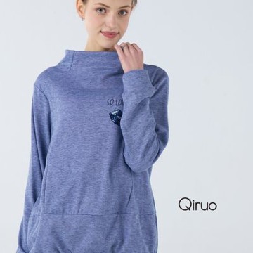 Qiruo 奇若秋冬專櫃長袖藍色造型上衣 6038A 休閒上衣