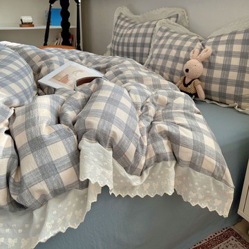 🔥優選好物🔥復古風棉麻格子水洗棉床上四件套 簡約床單被套宿舍三件套 床包被罩四件組 標准雙人 加大雙人 單人床單床包