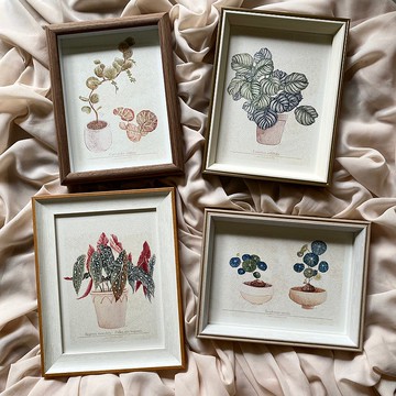 復古的觀葉植物圖鑑小海報 - 含框組