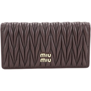 miu miu Matelasse 皺褶納帕羊皮14卡釦式長夾(咖啡色)