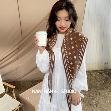 網紅復古幾何針織三角巾小披肩女韓國外搭保暖裝飾毛線披風圍巾潮