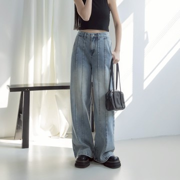 QUEENSHOP_ S 女裝 復古水洗剪接低腰牛仔褲 S/M/L 現+預 【04011821】