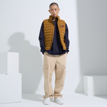 活力探險立領羽絨背心(黃褐)-男