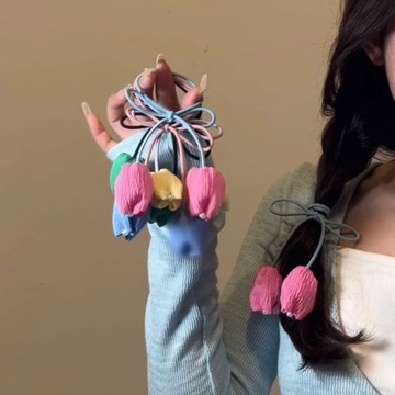 太美了~新款鬱金香髮圈甜美少女頭繩氣質簡約超仙綁馬尾發繩皮筋