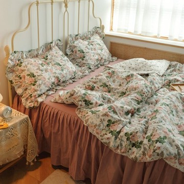 ins網紅款碎花仙女公主風全棉床上四件套夏季純棉帶床裙被套床單4