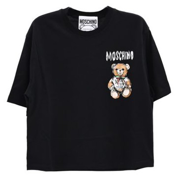 MOSCHINO 品牌小熊插畫圖樣短版棉質短T(黑)