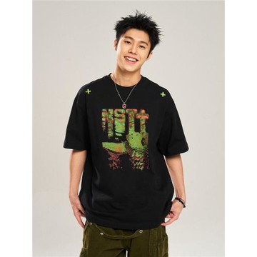 NSTNEW START失真電子墜落印花復古設計感寬松休閑百搭短袖T恤男