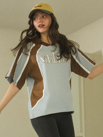 Varsity Collar T-shirt (Gray Blue)