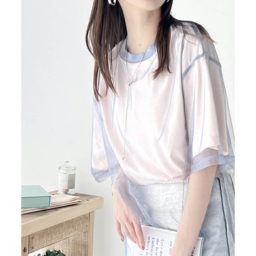 日本 Classical Elf - Java 薄紗層次酷甜五分袖上衣-淺粉x藍灰紗