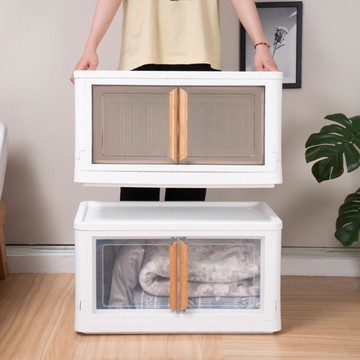 威瑪索 35L可視折疊雙開收納箱 上開蓋取物 摺疊收納箱-附輪