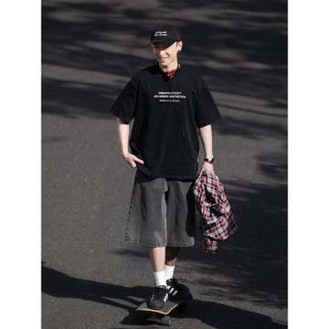 BELLKENIDEA 簡約字母印花圓領百搭寬松男女情侶休閑短袖T恤流行