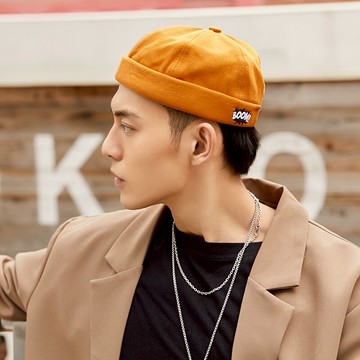 雅痞帽子男潮無檐瓜皮帽日系嘻哈帽女刺繡流氓地主帽秋冬寸頭帽子