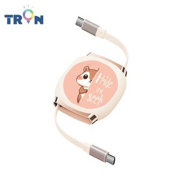 TRON 100W Type-C 伸縮快充線 1M 奶茶色 可愛的貓狗動物B-4 4檔長度調整 可充筆電 適用i15以上手機 平板