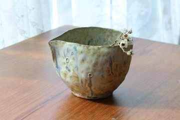 侘寂風手捏陶茶海造型日本進口陶土多肉盆器桌上置物容器乾花器