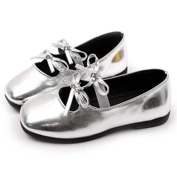RURUCHOU 女童 長髮公主 蝴蝶結 平底鞋 AZ114  銀  170