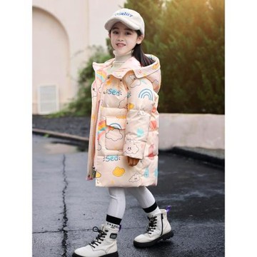 女童中長款冬季羽絨服2025冬裝新款中小童兒童寶寶白鴨絨加厚外套