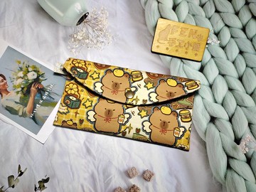 單層紅包袋-設計師棉布財富卡皮巴拉水豚君布紅包袋-存摺袋-手作-