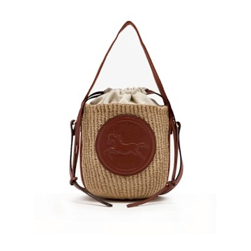 Chloe Horse Medal迷你草編水桶包(棕褐色)
