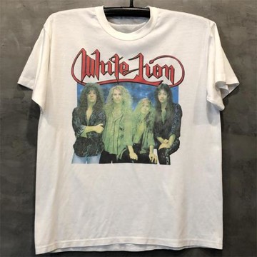 White Lion白獅樂隊重金屬搖滾街頭vintage復古短袖OS男女潮流T恤