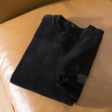 雪尼爾！客供面料！男士加厚保暖黑色套頭圓領衛衣品牌撤柜男裝潮