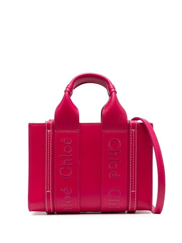 Chloé - Mini Woody tote bag - women - Calf Leather/Linen/Flax - One Size - Pink