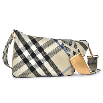 BURBERRY Shield格紋盾形帆布斜背包 郵差包(米色)｜GoBrand購名牌