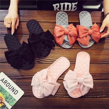 韓國專柜小香風蝴蝶結春夏女時尚絲綢家居一字涼拖鞋防滑外穿百搭