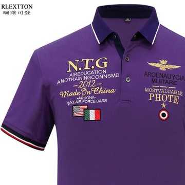 潮流刺繡短袖翻領T恤男夏裝POLO衫國際大牌T夏季高檔純棉紫色體恤