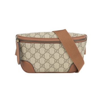 GUCCI GG Emblem 塗層帆布及皮革腰包/胸口包(烏木/深棕色) 821165 FAEEC 9786