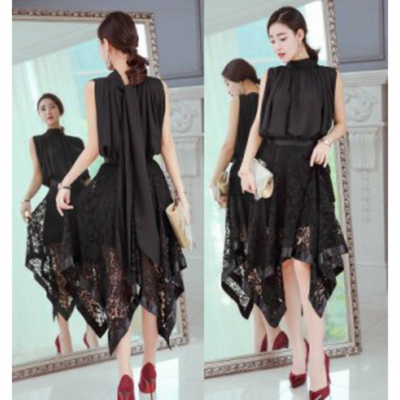 パーティードレス 結婚式 大きいサイズ 黒 ワンピースドレス フィッシュテール アシンメトリー ノースリーブ レース 透け感 ハイウエスト 通販 Lineポイント最大6 0 Get Lineショッピング